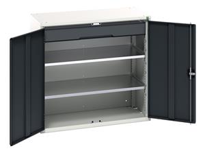 Verso kitted cupboard with 2 shelves, 1 drawer. WxDxH: 1050x550x1000mm. RAL 7035/5010 or selected Bott Verso Basic Tool Cupboards Cupboard with shelves